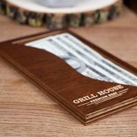 Porte-chèques vintage personnalisé en bois de contreplaqué avec design incurvé gravé, porte-reçus, porte-factures de restaurant