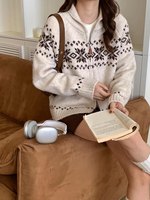 Manteau en cachemire jacquard rétro personnalisé pour femme, cardigan à double fermeture éclair à manches longues