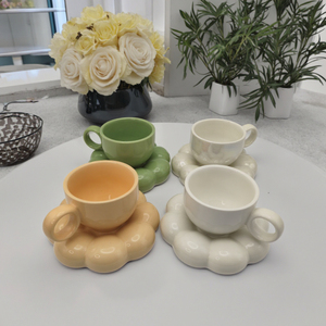 Vente en gros d'usine : Ensemble de tasses à café et à thé en céramique Macaron, forme tournesol, pour café turc, arabe et cappuccino - Product Image 1