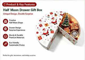 Boîte à tiroir ronde personnalisée en carton premium pour œuvres d'art de Noël, structure facile à ouvrir pour bonbons, décorations, bijoux, boîte à tiroir demi-ronde - Product Image 5