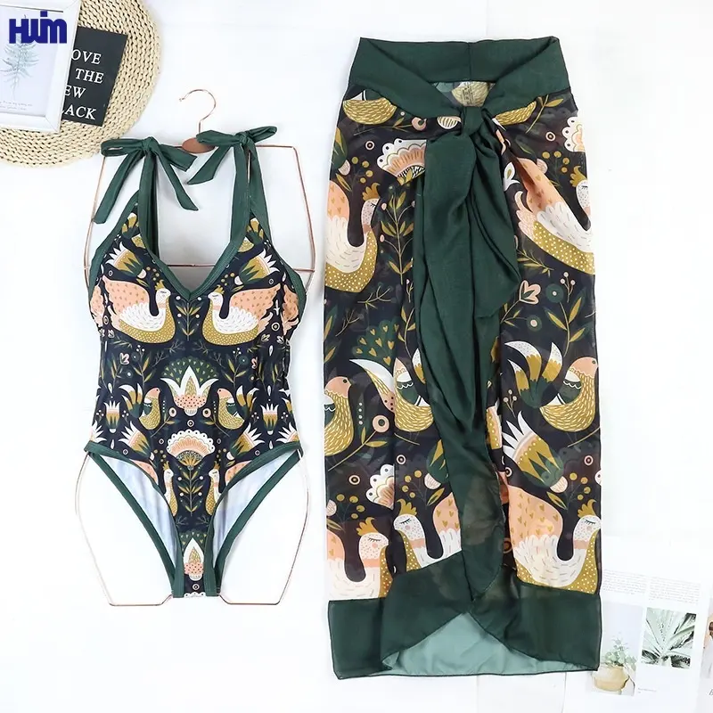 Women Swimwear 2 Pieces Sets Stretchy Beachwear Wrap Digital Printing Bikini Sets For Women Springs Pool Swimsuit In Summer