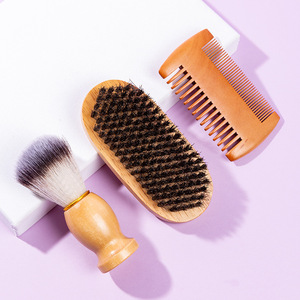 Ensemble de soin de la barbe Wanmei en 3 pièces, brosse en bois, peigne, brosse à raser pour hommes, couleur naturelle, matériau organique - Product Image 2