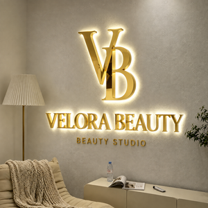 Insegna Retroilluminata Personalizzata per Salone di Bellezza, Insegna 3D in Alluminio Dorato a Specchio per Parrucchieri, Centri Estetici, Decorazione Murale per Reception - Product Image 3