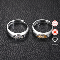 Bague ajustable pour homme en argent sterling S925 plaqué or, incrustée de moissanite, style hip-hop tendance, 1 pièce