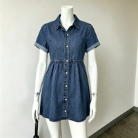 Robe Courte en Jean Délavé Vintage à Manches Courtes pour Femme, Coupe Ample et Décontractée, Style Babydoll, Mini Robe à Volants, Tendance Été