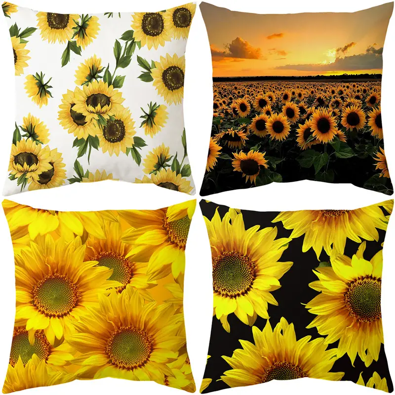 Funda de cojín decorativa pintada a mano con estampado de girasol verano otoño cosecha Acción de Gracias