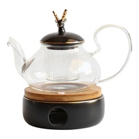 Boîte cadeau noire moderne tasse soucoupe en porcelaine de luxe ensembles de base chauffante service à thé en céramique avec théière en verre