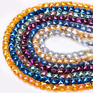 Cuentas de Vidrio Cuadradas Planas de Colores Metálicos Zhubi para la Fabricación de Joyas, Cuentas de Cristal Facetadas en Forma de Cubo de 6 mm y 8 mm para Collares DIY - Product Image 1