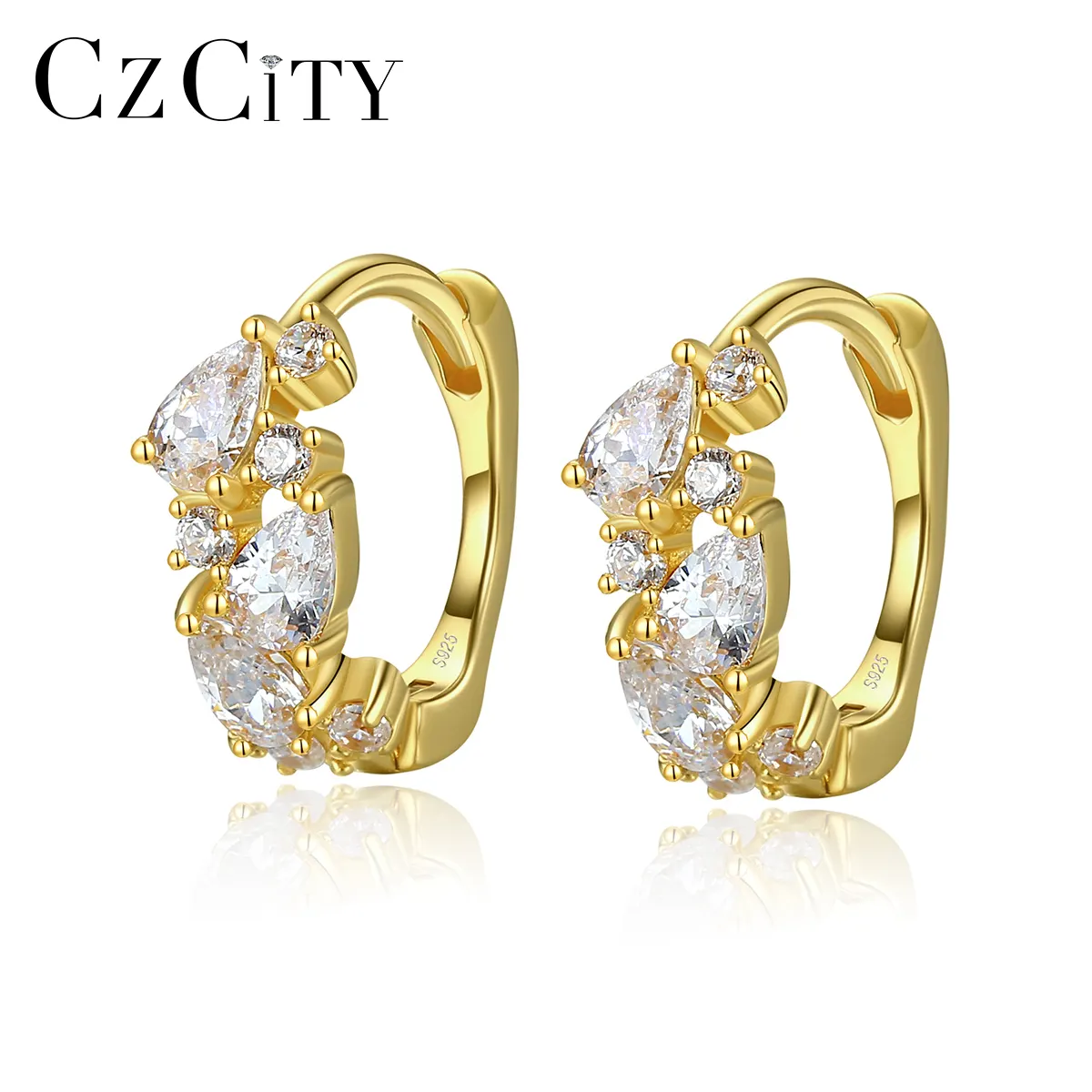 Hoop Earrings Silver Fashion Trend 2021 Ladies S925 Silver Huggie Earrings Jewelry Gold Plated Teardrop CZ Studs Korean Hoop Earrings