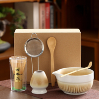 4 Pcs 6 Pcs Set de Thé Japonais Matcha Bol à Matcha avec Bec Fouet à Matcha en Bambou et Porte-Fouet en Céramique Cadeaux pour les Amateurs de Thé