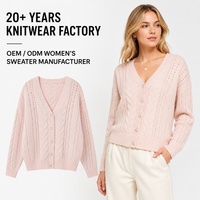 Cardigan en tricot torsadé ajouré rose coréen pour femme – Haut décontracté et polyvalent pour l'automne/hiver