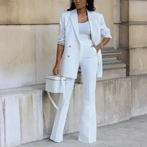 2023 fashion solid leisure suit office formal blazer and flare pant set suits high waist wide-leg pants for women work wear