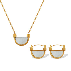 Women's Stainless Steel Gold Plated Semi Circle Charm Shell Necklace <strong>Earrings</strong> 18k Gold Plated Wedding <strong>Bride</strong> Party Jewelry Sets - Product Image 1