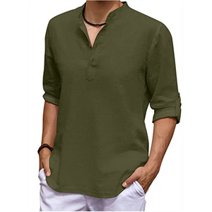 เสื้อเชิ้ตแขนยาวผู้ชายสีขาวผ้าฝ้ายลินินแบบสบายๆ สไตล์ฮีปปี้ เหมาะสำหรับใส่ไปชายหาด เล่นโยคะ ทรงหลวม - Product Image 6
