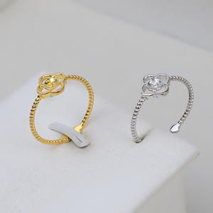 Bague ouverte en argent S925 plaqué or rose de la marque Wenchi, taille ajustable 4-5, pour femme, avec incrustation de perles DIY, forme amoureux, fabriquée en Chine - Product Image 1