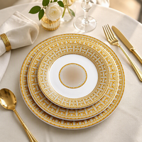 Assiettes de luxe en céramique dorée, logo personnalisé, assiettes de présentation dorées vintage en porcelaine pour mariage