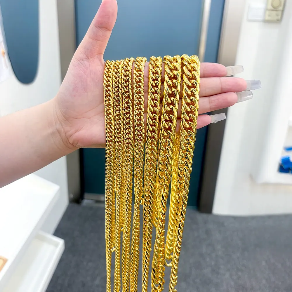 Jxx Wholesale 7.5-13.5MM Iced Cuban Chain Necklace Luxury 24K Gold Plated 316L Stainless Steel Men's Cuban Chain Jewelry