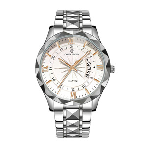 Montre à quartz Caven Denton en acier inoxydable pour homme, analogique, résistante à l'eau 3BAR, calendrier lumineux, date, fermoir caché, bracelet de 21 cm - Product Image 1