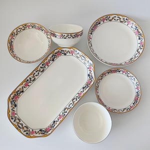 Juego de vajilla de cerámica con patrón floral exquisito con calcomanías elegantes, platos, cuencos, bandeja para servir para comedor, decoración del hogar y regalos - Product Image 1
