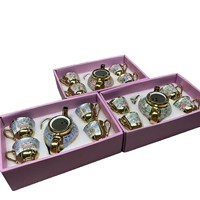 Service à thé en céramique de style européen avec motif floral, 4 tasses, 1 pot, assiette, tasses à café plaquées or, coffret cadeau inclus