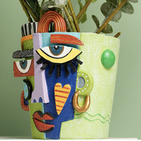 Pot de fleurs en résine coloré style Picasso, motif visage abstrait, pour décoration moderne de la maison, vase tête unique en résine, pot de fleurs de jardin