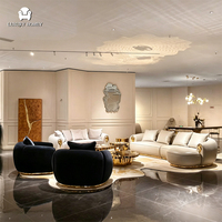 Ensemble de canapés modernes en tissu avec cadre en acier inoxydable doré et bois noir, meubles de salon de luxe haut de gamme italiens