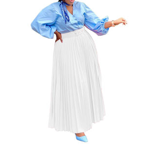 Étiquettes d'étiquette de LOGO personnalisées emballage jupes trapèze pour femmes jupes plissées jupe longue élégante pour femmes avec ceinture - Product Image 2