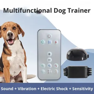 Collier <span class=keywords><strong>anti</strong></span>-<span class=keywords><strong>aboiement</strong></span> électrique vibrant personnalisé en plastique avec télécommande, étanche IP67, fonctions multiples pour l'entraînement - Product Image 4