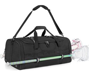 Lacrosse Bag Holds 2 Sticks and <b>Shoes</b>, Lacrosse Equipment Backpack with External Helmet <b>Holder</b> and Multi Pockets - Product Image 1