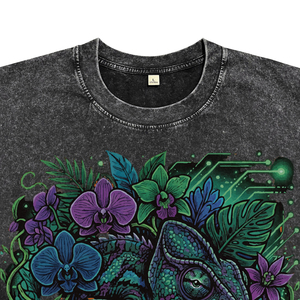 <b>Men's</b> Custom Chameleon Floral Print Cotton Outdoor Street T-Shirt Acid Wash Garment Dye Short Sleeve O-Neck Tees Hot Supplier - Product Image 3