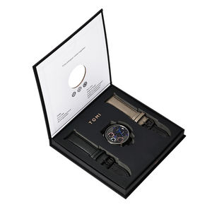 นาฬิกาแนวธุรกิจสุดหรูของผู้ชายเคสโลหะอัลลอยหน้าปัดควอทซ์หน้าปัด42มม. สายรัดหนัง22มม. สายรัดแก้วแฟชั่นที่มีเสน่ห์ - Product Image 1