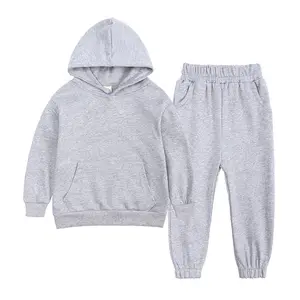 2023 Kindermode Casual Sportkleding Jongens En Meisjes Plus Fleece Pak Effen Kleur Capuchon Hoodie Broek