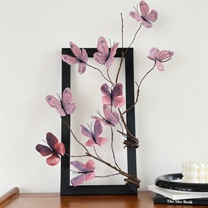 Timo Dead Branch Butterfly - Arte de pared enmarcado con ramo de decoración artificial de plástico, rojo oscuro, 5 cabezas - Product Image 1