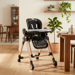 Chaise haute bébé haut de gamme avec plateau double couche, roues silencieuses universelles, hauteur réglable, musique, cadre épaissi et ceinture de sécurité – Nouveauté très demandée - Product Image 1