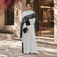Abaya élégante à pois Loriya avec foulard assorti et bordure en dentelle pour femmes musulmanes, robe pour l'Aïd, cardigan