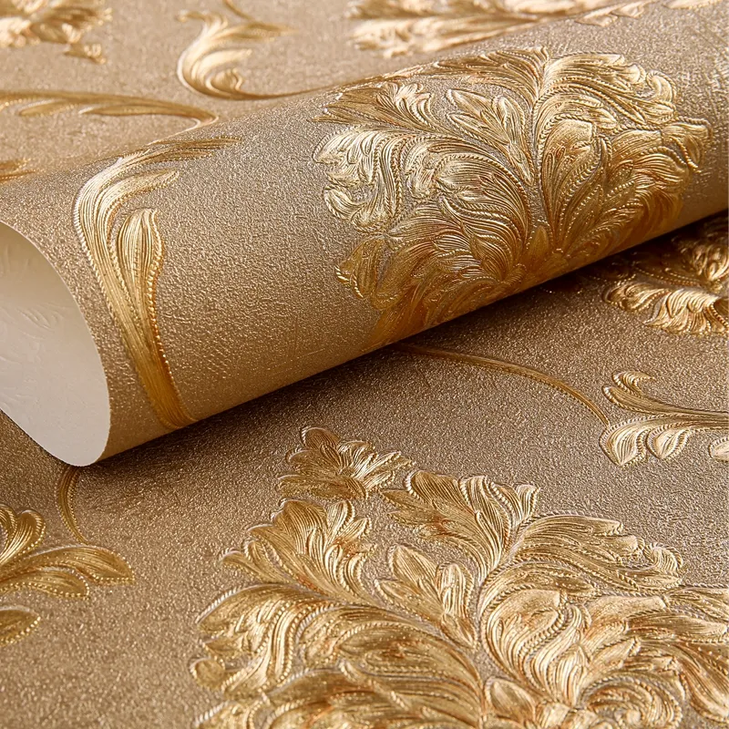 Golden coffee 3D European embossed wallpaper bedroom living room background wall hotel luxury deep embossed wallpaper