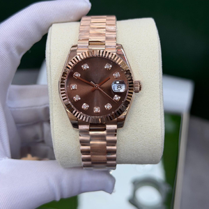 Montres mécaniques automatiques 31 mm en métal doré avec lunette cannelée, cadran vert olive, date, <span class=keywords><strong>montre</strong></span> de luxe pour femmes avec diamants, <span class=keywords><strong>montre</strong></span> en or rose, modèle Président - Product Image 1