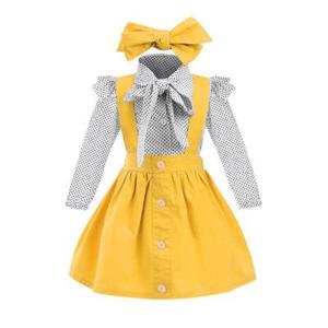 Conjunto de Tres Piezas para Niñas, con Tirantes y Estampado de Lunares, Manga Larga y Corta, Venta al por Mayor, Ropa Infantil, Estilo Personalizado - Product Image 2