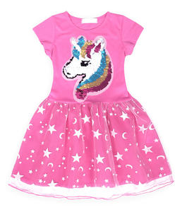 2021 nuovi abiti estivi a maniche corte da ragazza per bambini in cartone di unicorno graziosi vestiti da 2-8 ragazze gonne stampate - Product Image 5