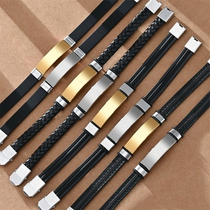<span class=keywords><strong>Bracciale</strong></span> da <span class=keywords><strong>Uomo</strong></span> in Acciaio Inox con Incisione Personalizzata, Corda Intrecciata in Pelle, Braccialetto ID in Silicone - Product Image 1