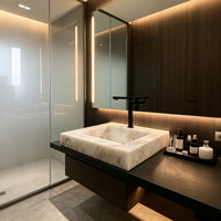 Vasque en Agate Naturelle Translucide Écologique de Luxe Moderne pour Meuble-Lavabo de Salle de Bain Rétroéclairé
