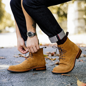 Botas nuevas de cuero hechas a mano de cuero genuino para otoño e invierno, botas <span class=keywords><strong>Chelsea</strong></span> británicas para hombre - Product Image 5