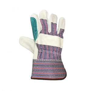 Sıcak satış kaynak Rigger eldiven takviyeli çift palmiye deri inek bölünmüş deri şeker şerit iş eldivenleri - Product Image 3