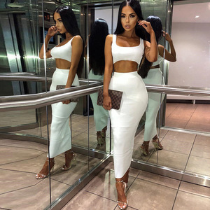 Set di Abbigliamento Femminile alla Moda: <span class=keywords><strong>Top</strong></span> Corto e Vestito a Vita Alta di Media Lunghezza per Signore Trendy - Product Image 4