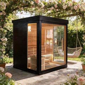 Sauna de jardin moderne de haute qualité pour 4 personnes, en bois massif de cèdre rouge, avec fenêtres à transom et panneau de commande informatique - Product Image 2