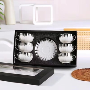 European Gold Plated Ceramic Coffee <b>Cup</b> 220ml Tea <b>Cups</b> <b>Set</b> Porcelain <b>Cups</b> and Saucers <b>Set</b> of 6 - Product Image 3