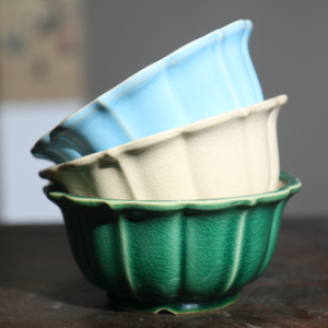 Macetas de Cerámica para Bonsái, Forma de Loto, Verde, Azul, Blanco, Esmalte Agrietado, Macetas Pequeñas - Product Image 1