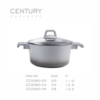 Casserole en aluminium moulé de haute qualité CENTURY 2024, design européen écologique, couvercle en verre, pour cuisinières à gaz et à induction