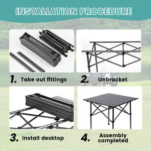 โต๊ะปิกนิกทรงสี่เหลี่ยมพับได้สีดำน้ำหนักเบาปรับแต่งได้สำหรับใช้งานกลางแจ้ง - Product Image 4