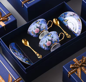 Exquisito Juego <span class=keywords><strong>de</strong></span> Tazas <span class=keywords><strong>de</strong></span> Porcelana China Estilo Británico, Diseño Artístico Único <span class=keywords><strong>de</strong></span> Pájaro Azul, Tazas <span class=keywords><strong>de</strong></span> Cerámica Multiusos para Beber a Diario - Product Image 2